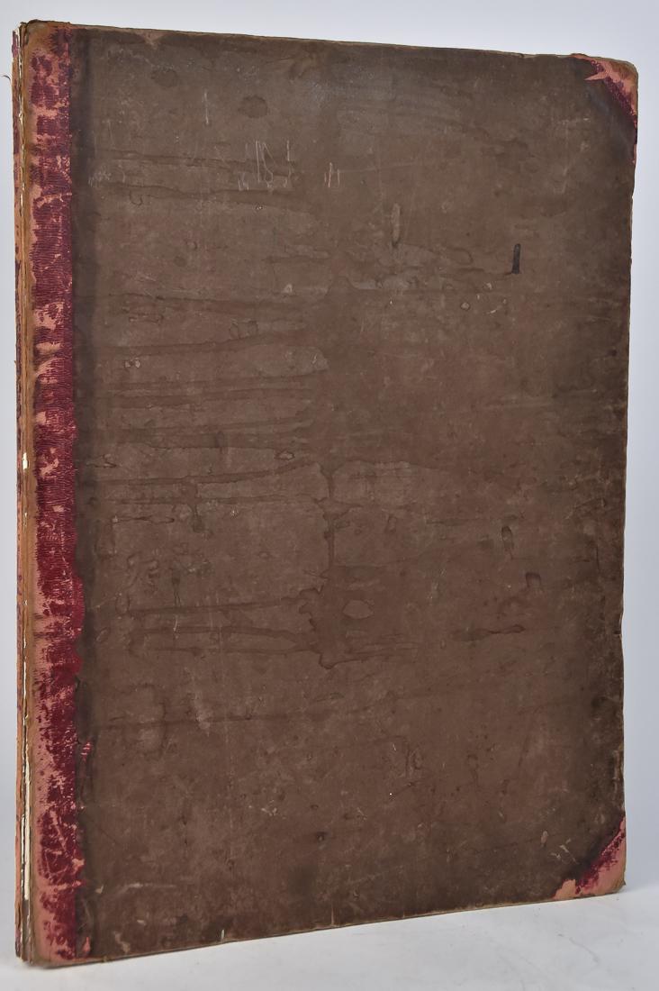 1817 Book on Raphael's Transfiguration Painting: By Mons. J. Gaubaud. This 17 x 22 1/2" half red leather bound folio with marbled boards, is titled: An Analysis of the Picture of the Transfiguration of Raffaello Sanzio D'Urbinoâ€¦, London printe
