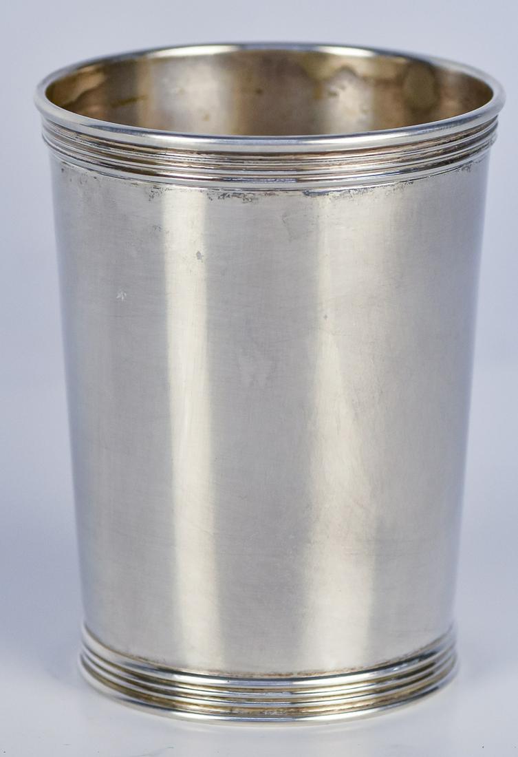 Louisville Ky Sterling Mint Jullip Cup: Marked on base Dolfinger's Inc./Louisville, Ky./Sterling, 2 7/8" diameter x 3 3/4" high, total weight 3.8 Ozt. Condition Fine.
