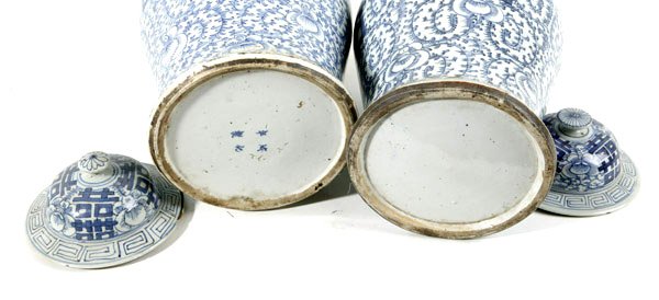 TWO CHINESE EXPORT BLUE & WHITE PORCELAIN COVERED J - 8