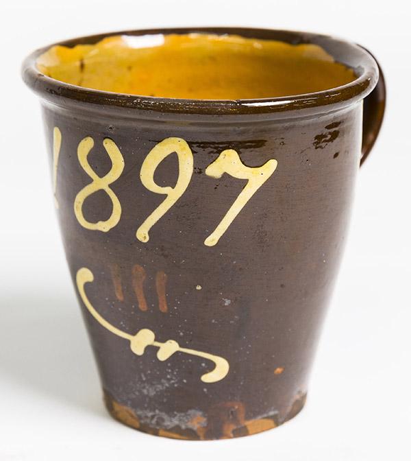 Dated 1897 Decorated Redware Mug (1 of 5)