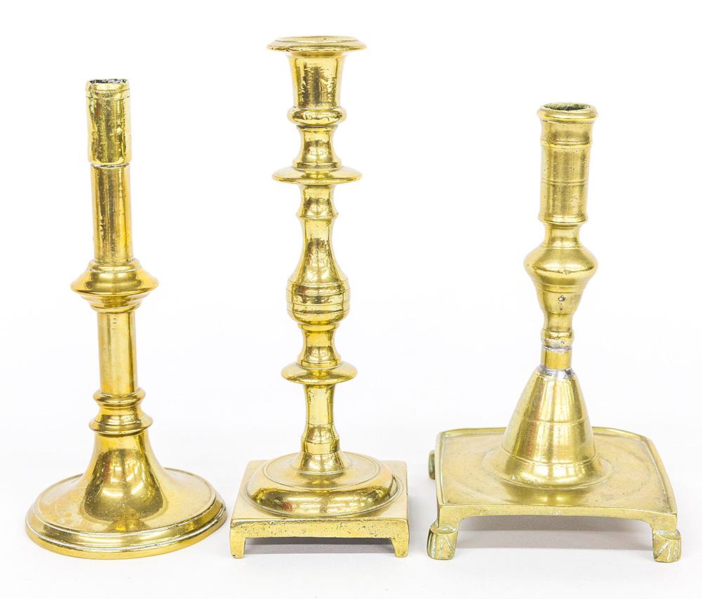 Three Early Brass Candlesticks (1 of 6)