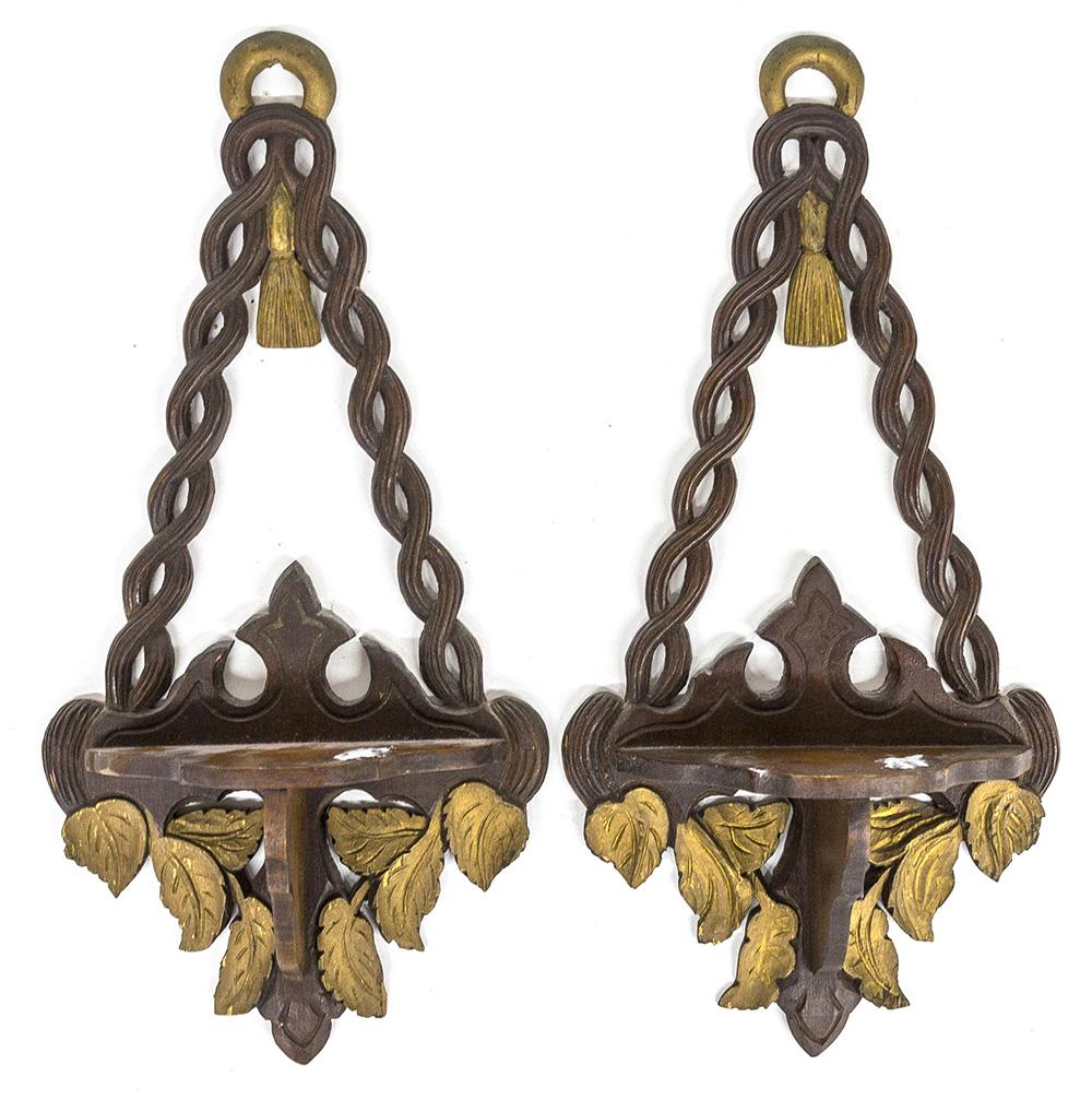 Pair Carved Wood Wall Shelves (1 of 9)