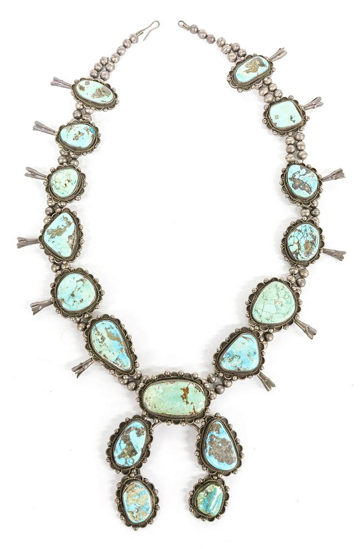 Turquoise & Silver Squash Blossom Necklace (1 of 7)