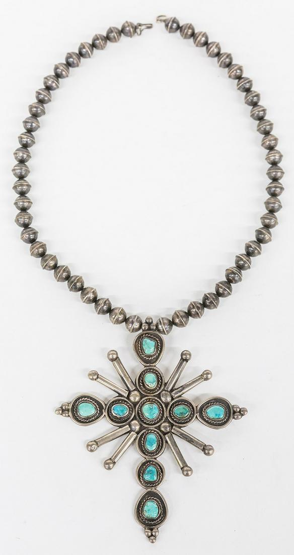Turquoise & Silver Squash Blossom Necklace (1 of 9)