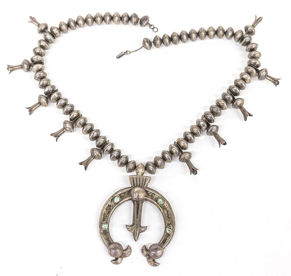 Turquoise & Silver Squash Blossom Necklace (1 of 8)