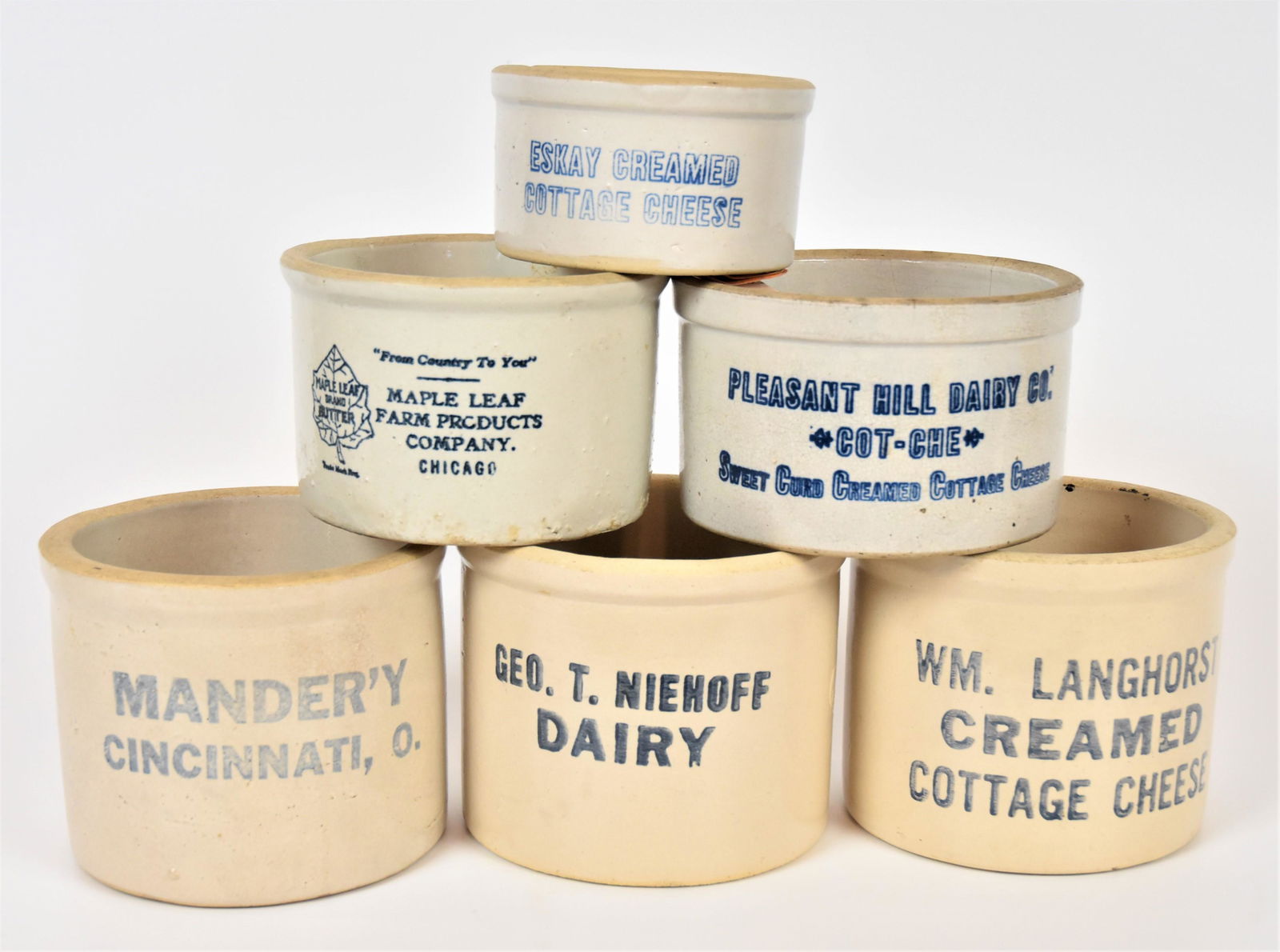 Six Cobalt Decorated Advertising Stoneware Jars (1 of 13)