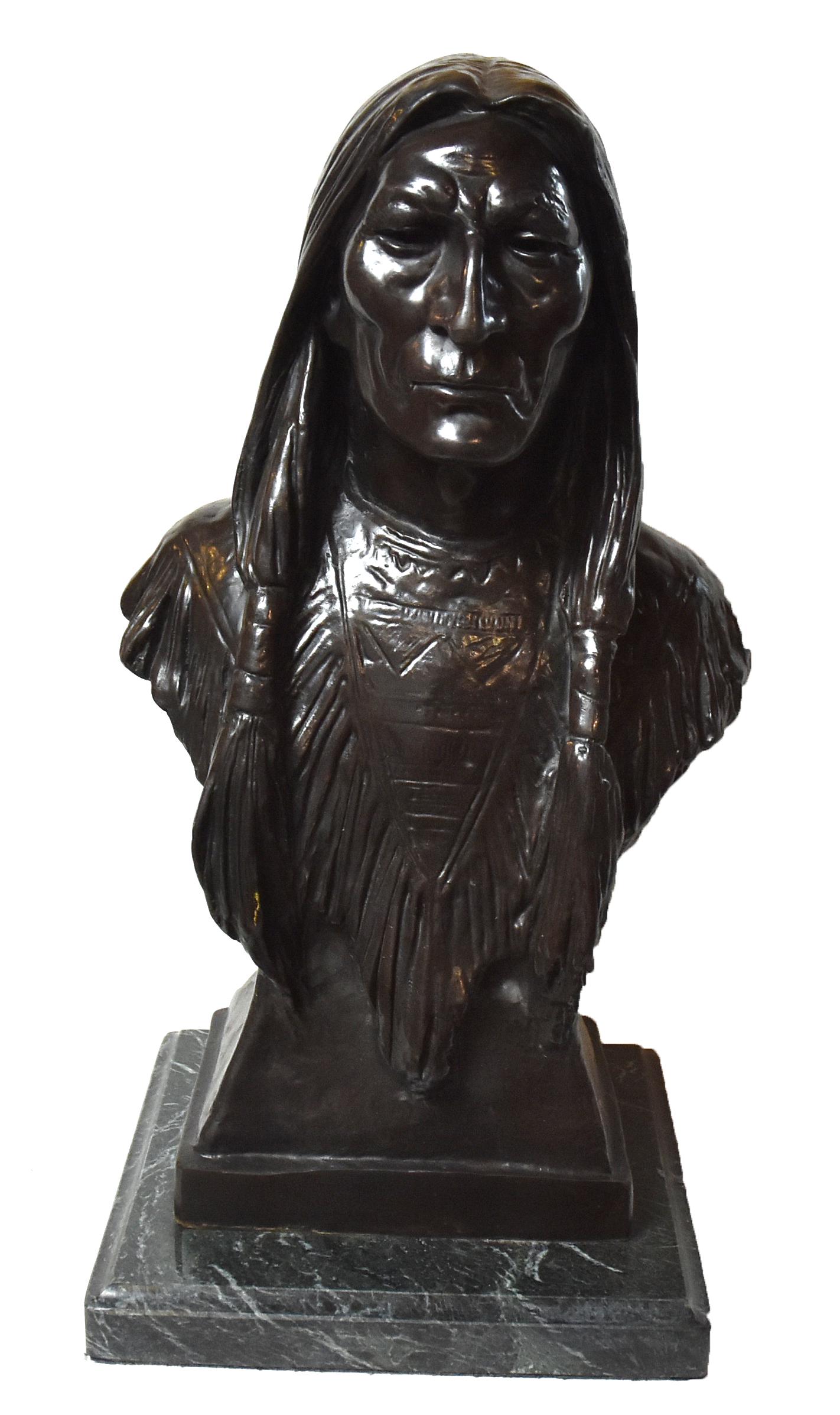Bronze Native American Bust by Max Bachmann (1 of 7)