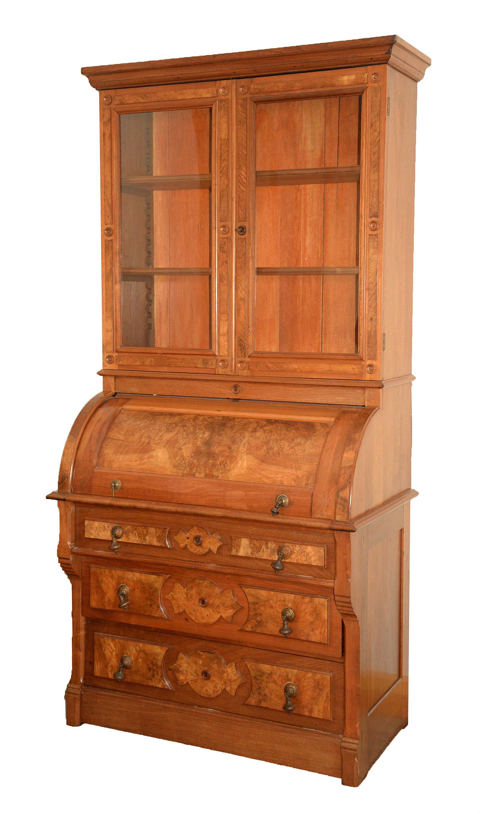 Walnut Victorian Cylinder Desk/Bookcase (1 of 6)