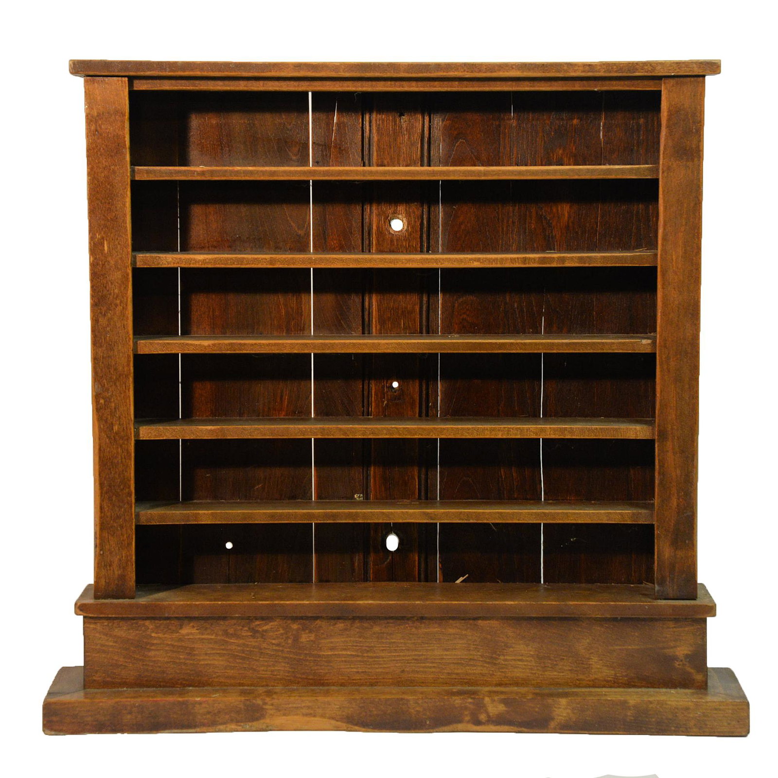 Maple Spice Rack: Circa early 20th century in natural finish with six open shelves and stepped base, 24 x 4 1/2 x 23" high. Very Good.