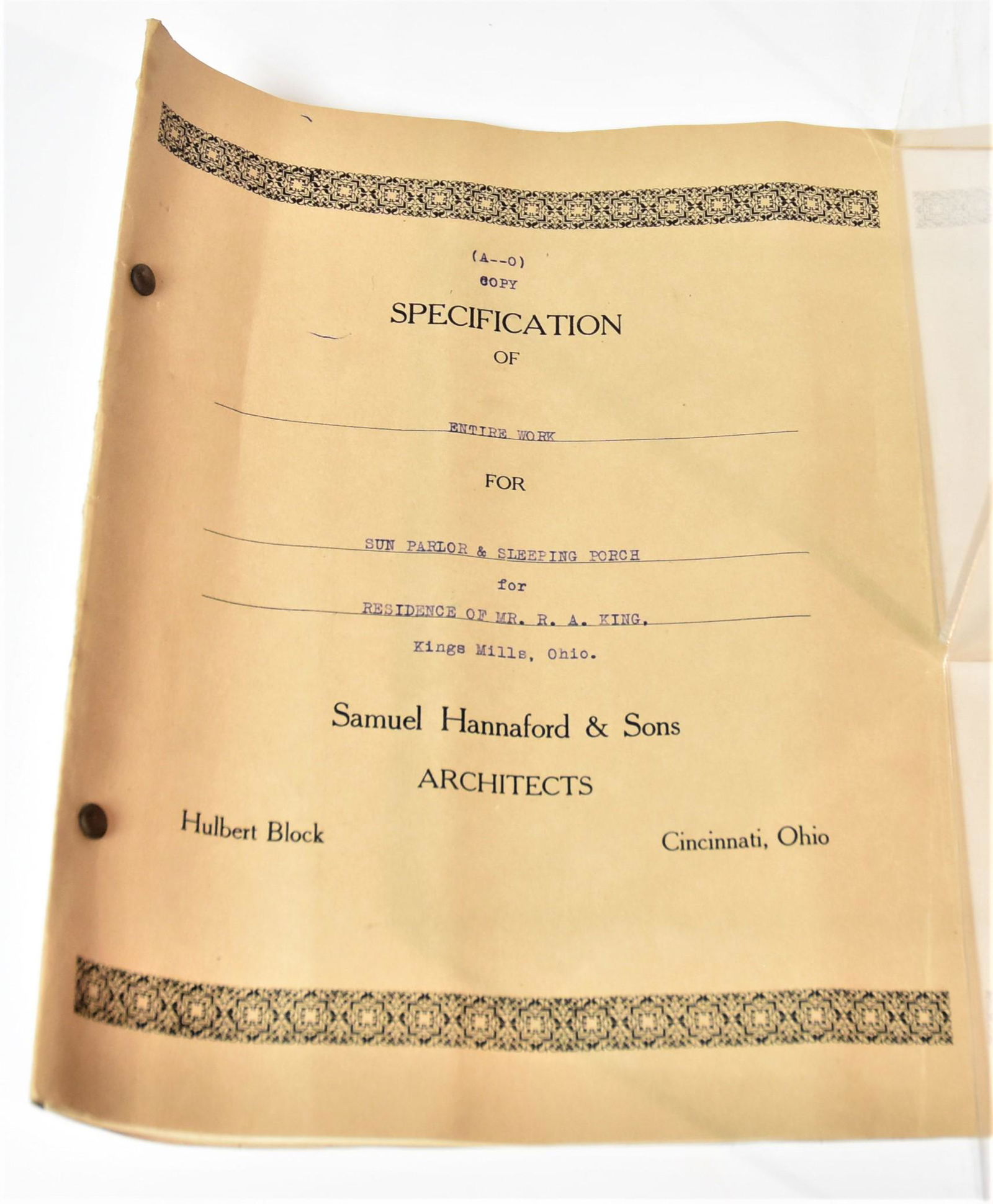 Samuel Hannaford & Sons Plans for King Mansion (1 of 4)
