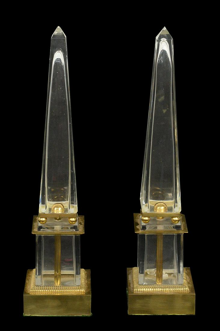 Pair Cut Crystal & Bronze Obelisk (1 of 5)