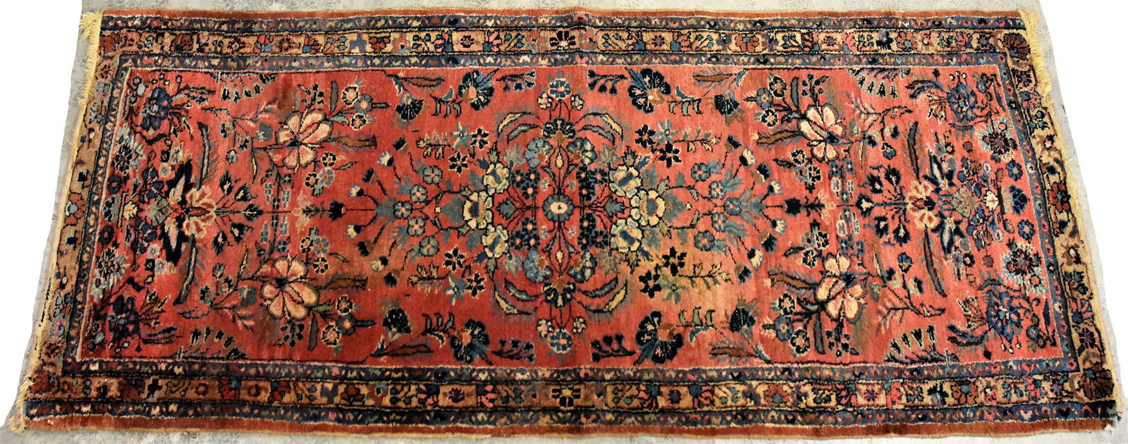 Semi-Antique Persian Runner: Central medallion floral with rust ground and four borders, all hand woven, 33 x 78”. Condition some wear at each end, still Very Good.
