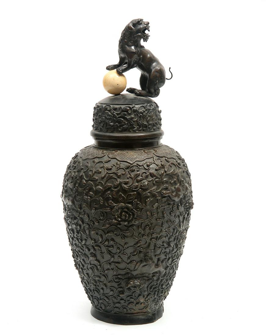 Outstanding Chinese Bronze Lidded Urn (1 of 5)