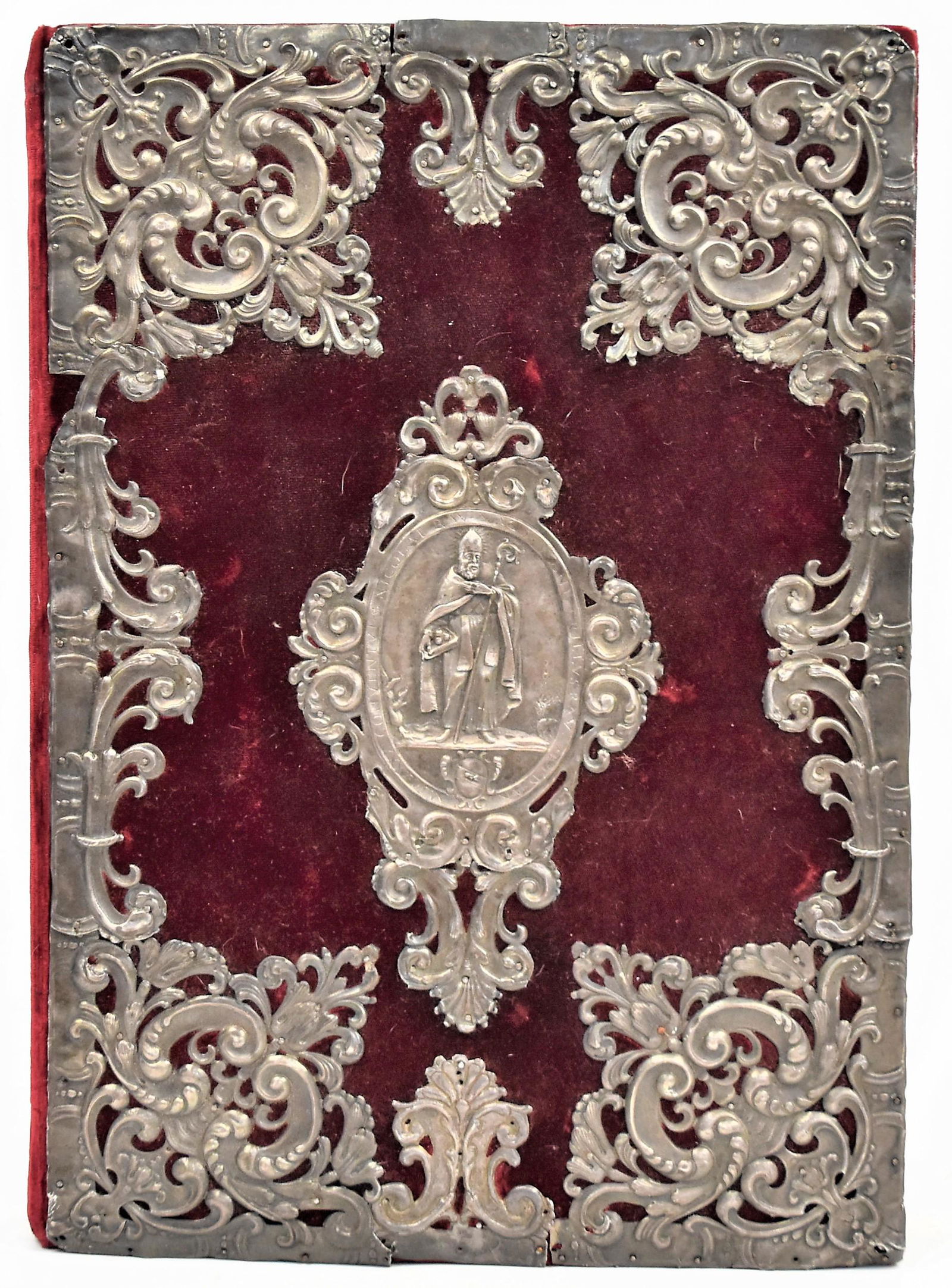 Large Silver bound Book Dated 1640: Full title "Pius Episcopus Servus Servorum Dei Ad Perpetuam Rei Memoriam", (Servant of the servants of God); used at the beginning of Papal Bulls. This 11 x 15 1/4" book in Latin has velvet covered wo