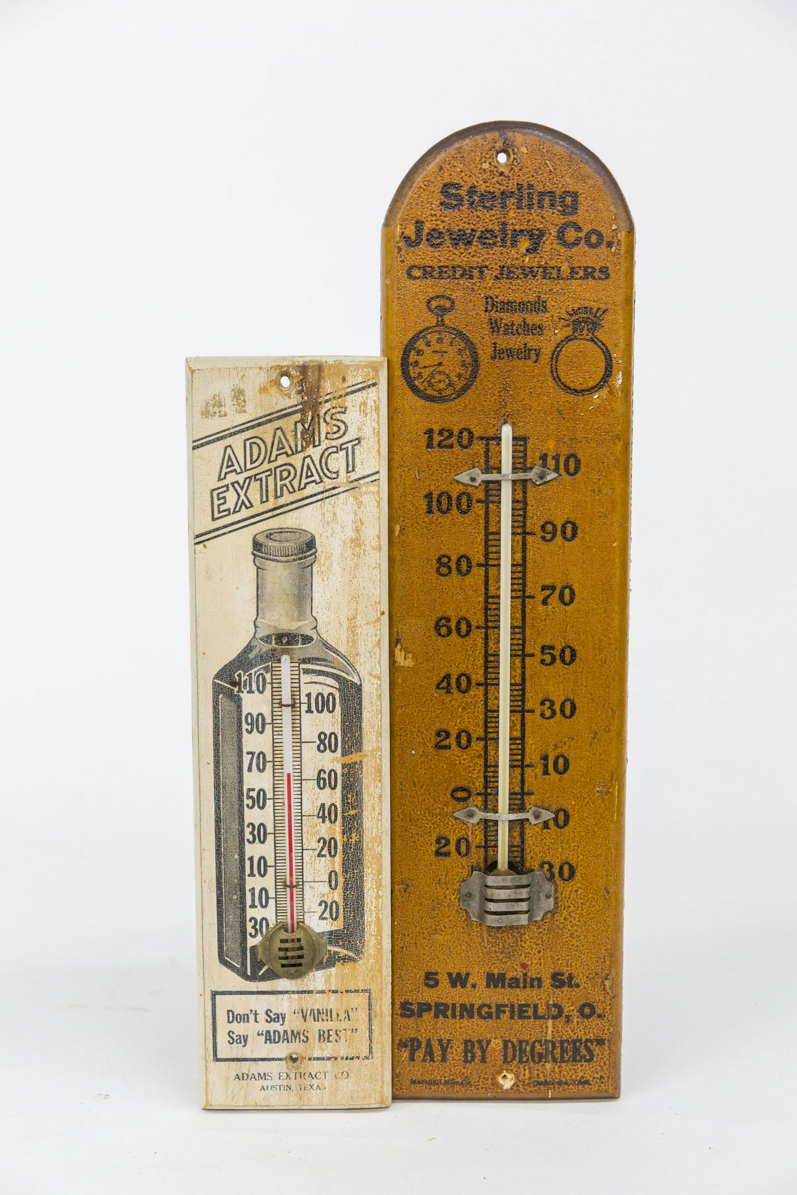 Two Wood Advertising Thermometers Texas, Springfield OH (1 of 10)