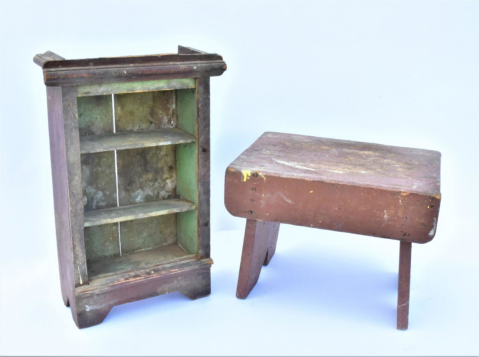 Painted Miniature Cupboard & Stool (1 of 9)