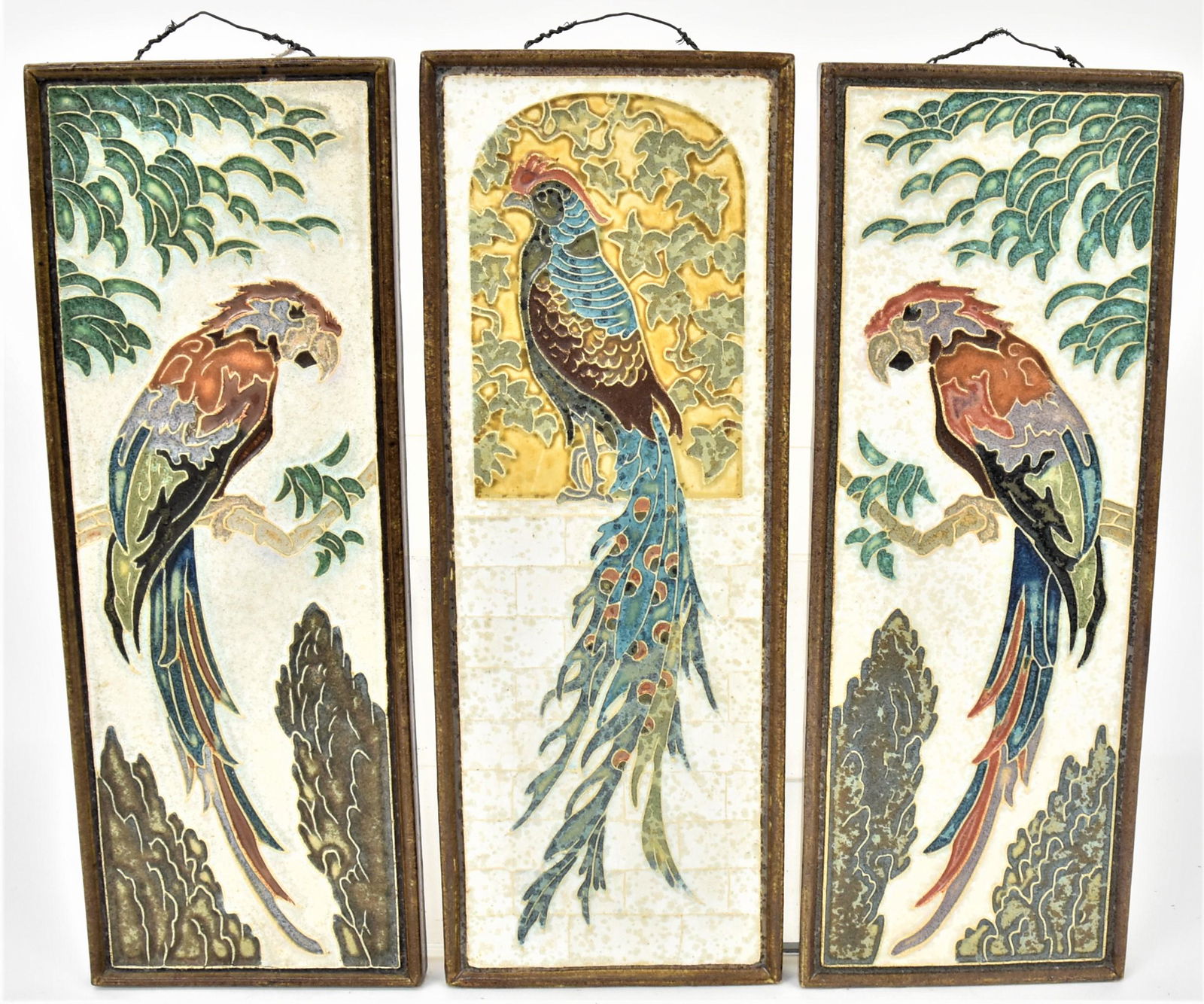Three Delft Parrot & Peacock Tiles (1 of 5)