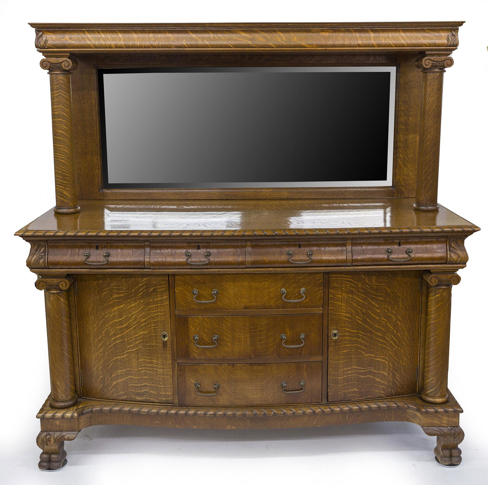 Oak Mirrored Back Carved Sideboard (1 of 11)