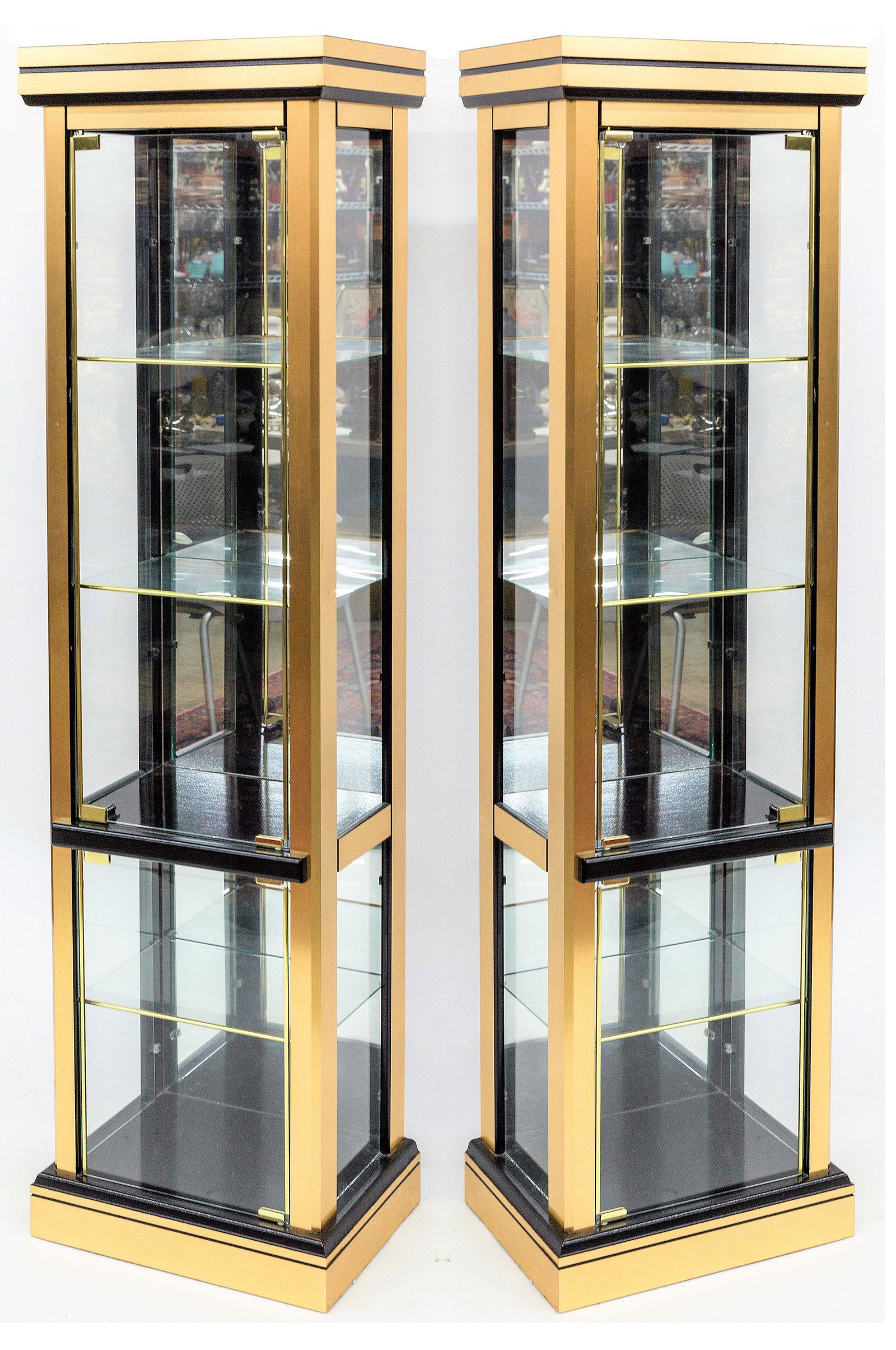 Pair Brass Lighted Glass Display Case (1 of 7)