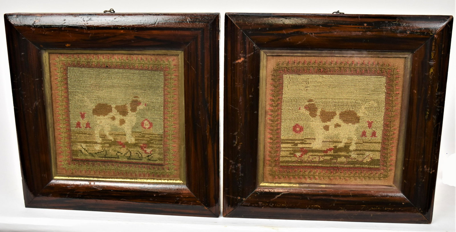 Pair Early Neddlepoint Dogs (1 of 4)