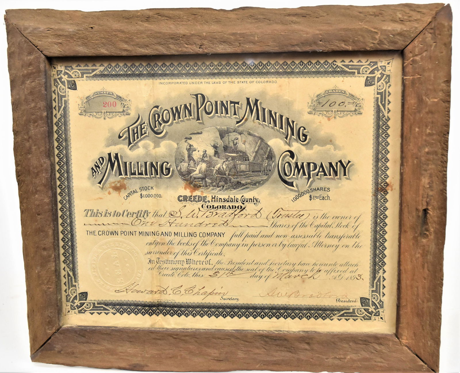 Crown Point Mining Co. Stock Certificate (1 of 2)