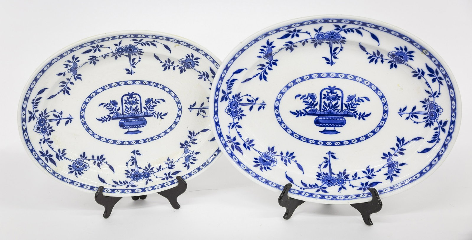 Minton Blue Onion Platters: Lot of two both circa 1890 and marked Minton England, 14 x 17 1/4 & 15 x 19 1/2". Condition Both Fine.