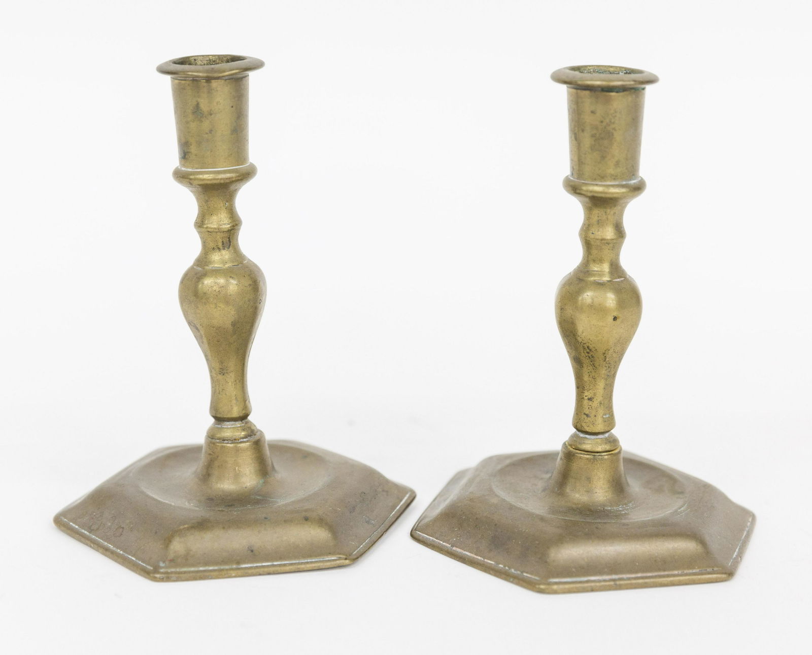 Pair Queen Anne Brass Candlesticks (1 of 3)