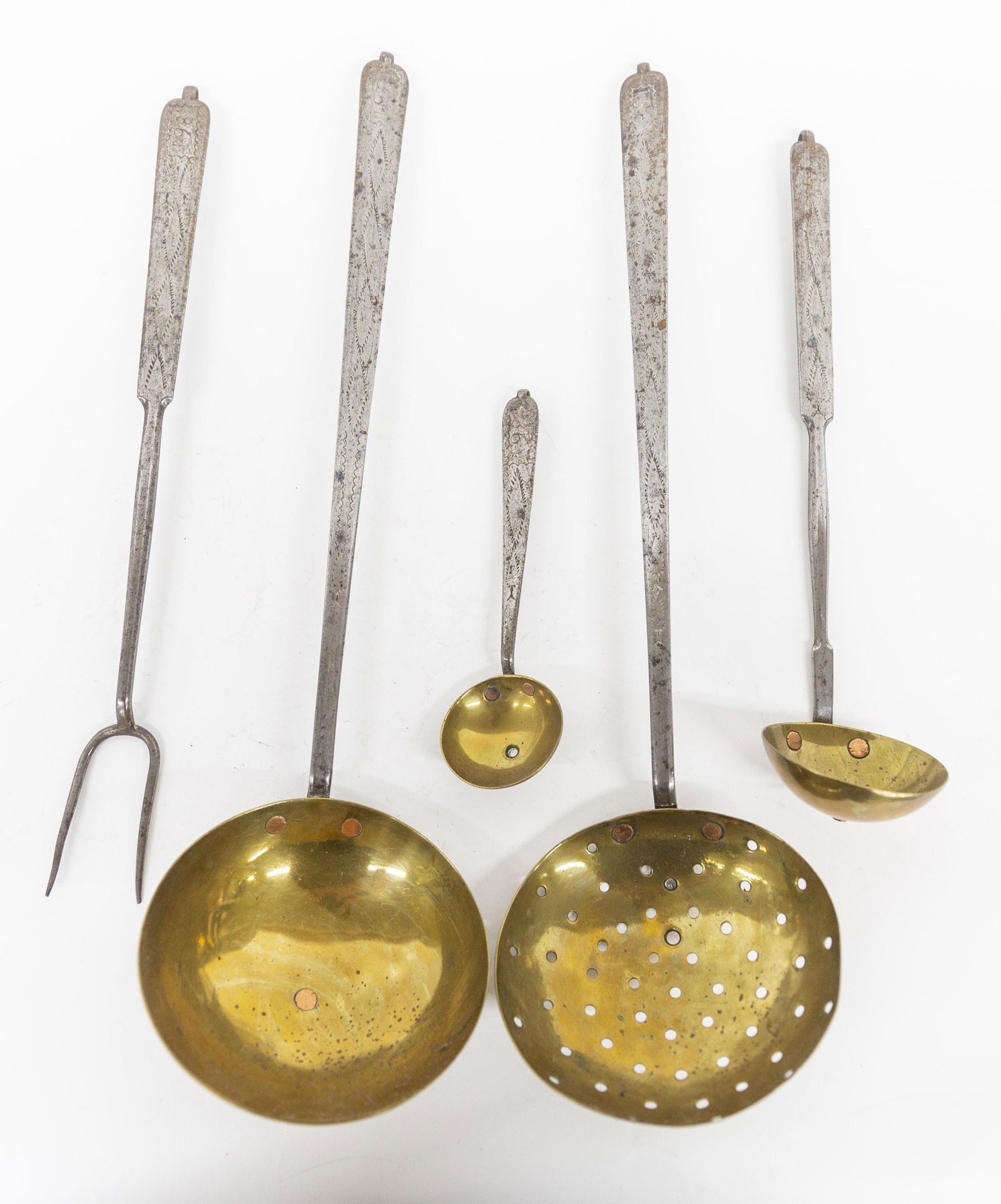 Dated 1861 Wrought Iron & Brass Kitchen Tools (1 of 8)