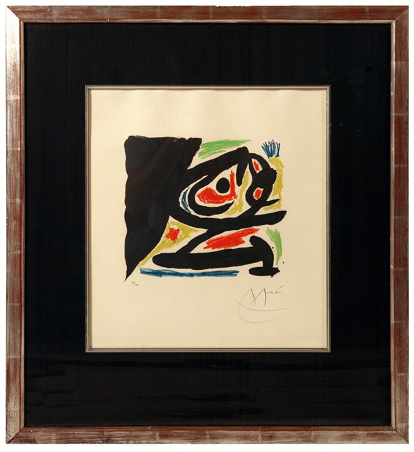 JOAN MIRO (SPANISH) COLORED LITHOGRAPH: Joan Miro (Spanish, 1893-1983) sight 16" x 14 1/2"; colored lithograph; "Composition 1969"; pencil signed "Miro" lower right and numbered 35/100 lower left. Well listed artist. Good condition.