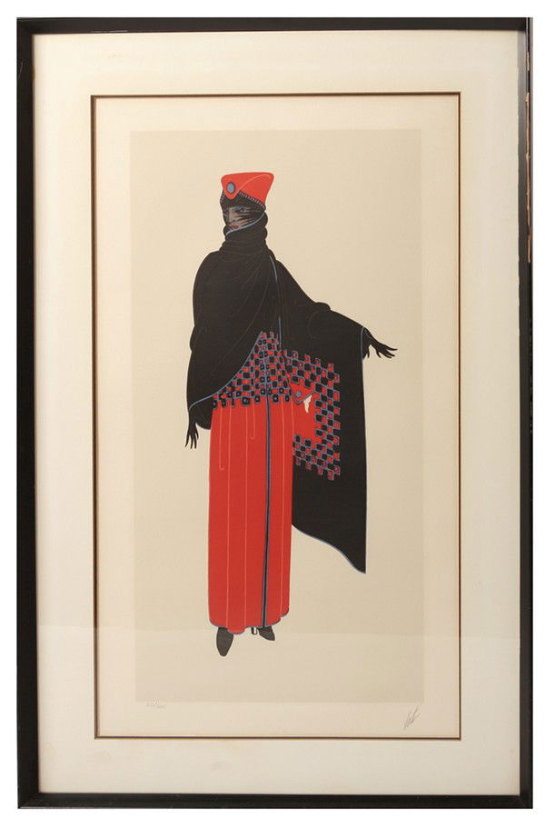 ROMAIN (ERTE) DE TIRTOFF (N.Y./FRANCE) SERIGRAPH: Romain (Erte) DeTirtoff (New York/Russian/France, 1892-1990) sight 30" x 16 3/4" serigraph; pencil signed "Erte" lower right and numbered 210/260 lower left. Often called the father of "Art Deco". The