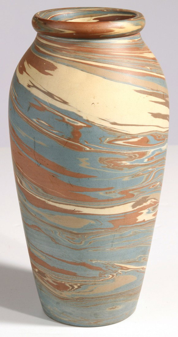 LARGE NILOAK MISSION WARE VASE: Impressed "Niloak" mark. Minor scratches; otherwise fine condition. 12 1/2"