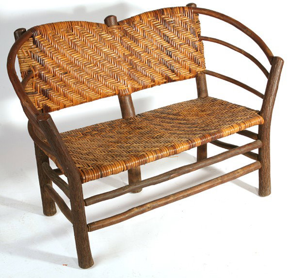 OLD HICKORY SETTEE: With original finish. Signed. Good condition. 36" H x 23" D x 47" L.