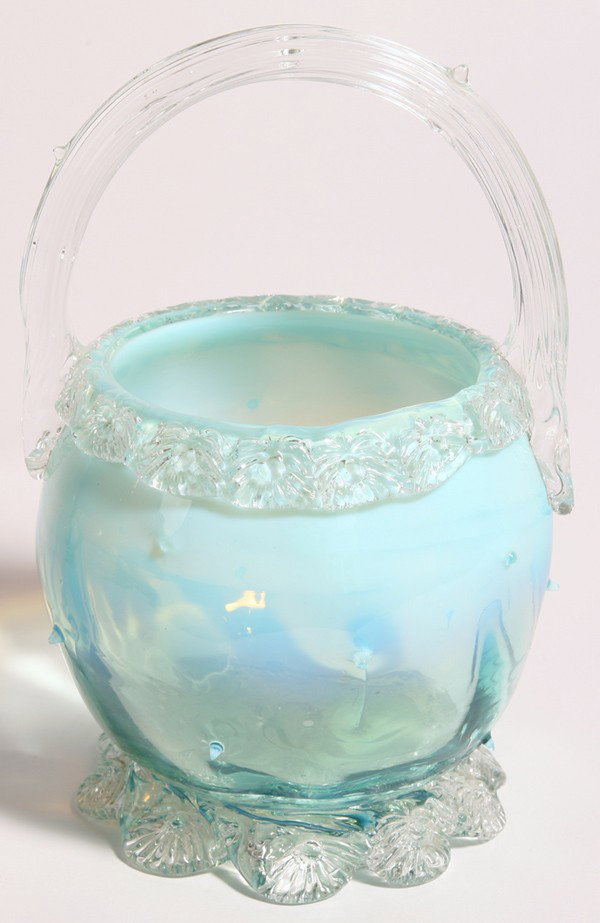 VICTORIAN ART GLASS THORN HANDLED BASKET