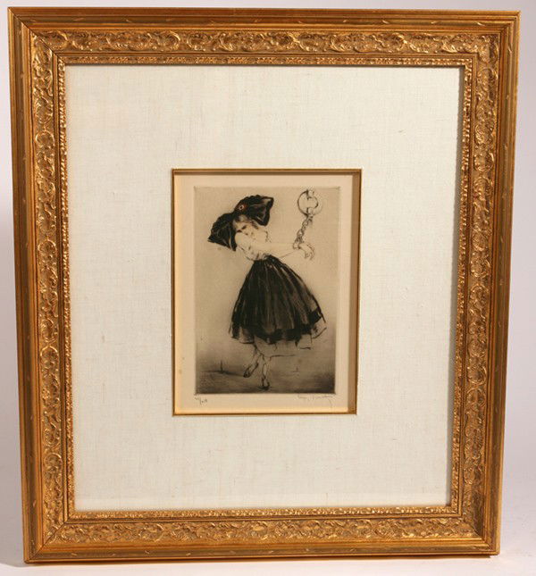 LOUIS ICART ETCHING "THE PRISONER": Louis Icart (1888-1950) sight 8 1/2" x 11 3/4" etching of "Chronicles of Woman "The Prisoner". Pencil signed and numbered below the plate, "Louis Icart" lower right and 21/250 lower left. Two small st