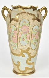 Nippon Coralene Handled Vase