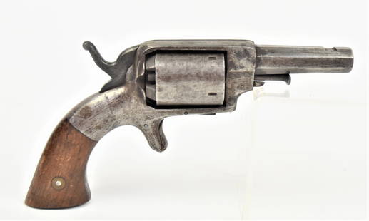 Unmarked Revolver: Circa 1860s, circa .38-.40 caliber octagonal barrel, five shot with two piece walnut grips, 7 1/4" long. Condition finish worn, front sight missing, tight action, VG.