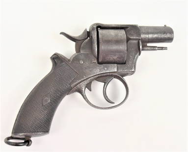 J. Lang & Sons Revolver: London circa 1880, rim fire irca .45 caliber with 2 3/8" long round barrel with bead front sight, checked two piece walnut grips and langet, 7 1/4" long. Condition overall shallow pitting.