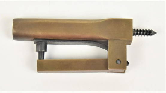 Percussion Alarm Gun: Brass with circa .38 caliber muzzle load, with threaded screw at rear for mounting on door frame/window sill, 4" long. Condition Fine.