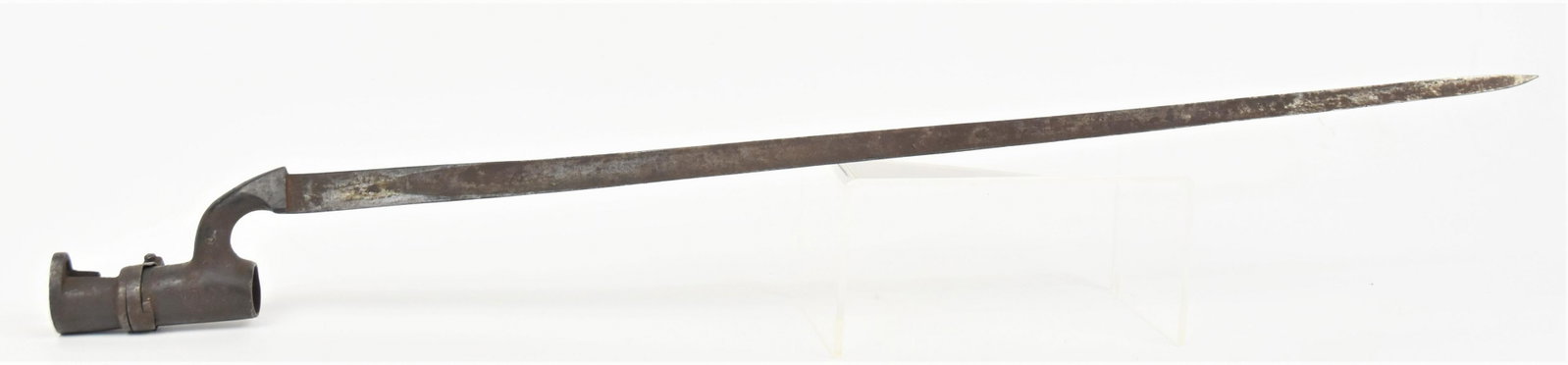 Civil War Era Socket Bayonet: Steel with 21 1/2" long triangular blade, hand stamped numbers on barrel mount, total length 24 3/4". Condition mottled brown patina, VG.