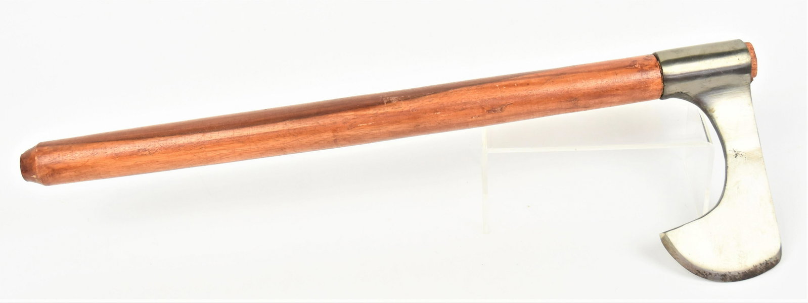 Medieval Axe: 20th century wrought steel reproduction with wood handle, 19" x 6 1/2". Condition Fine.
