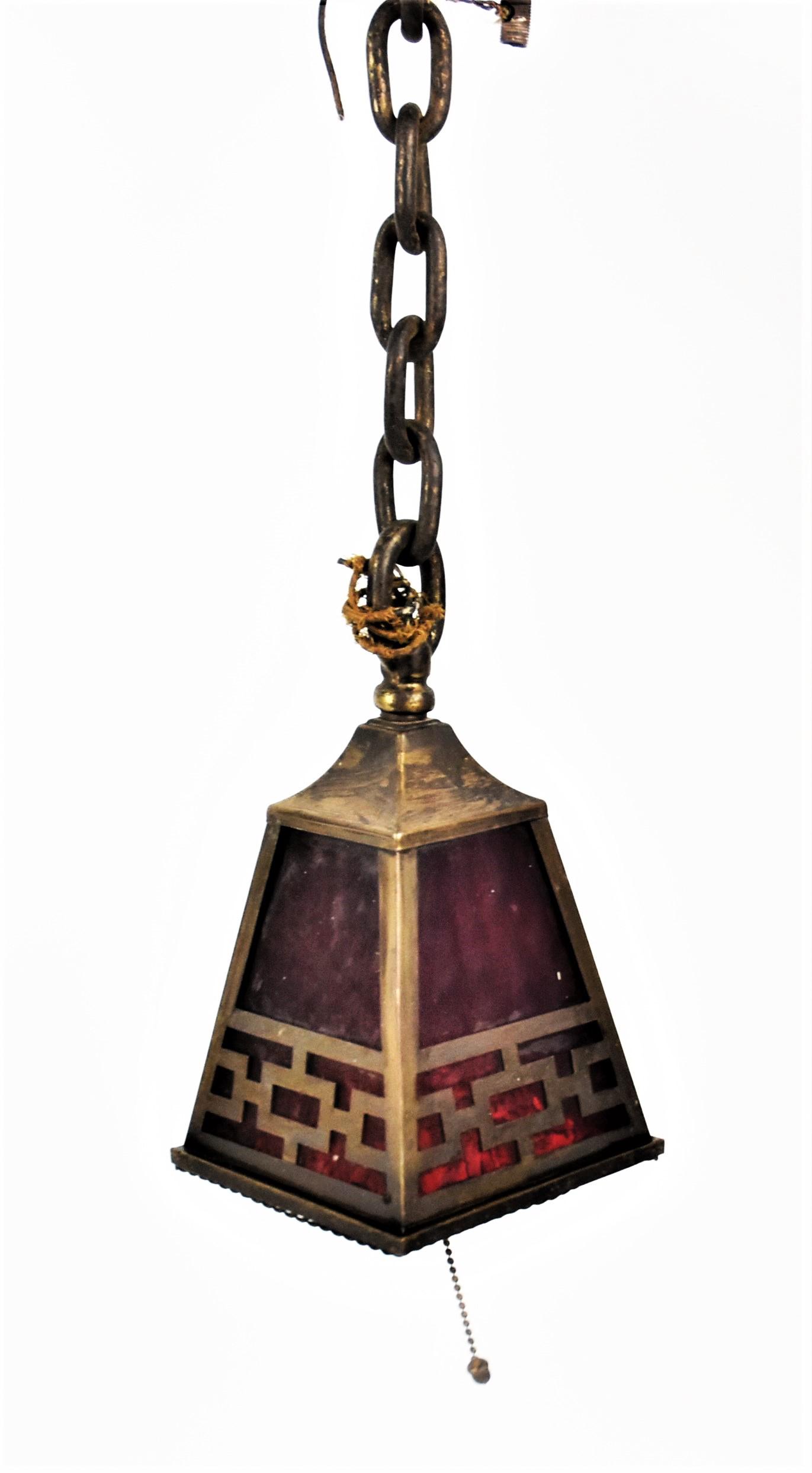 Arts & Crafts Hanging Brass Lantern (1 of 5)