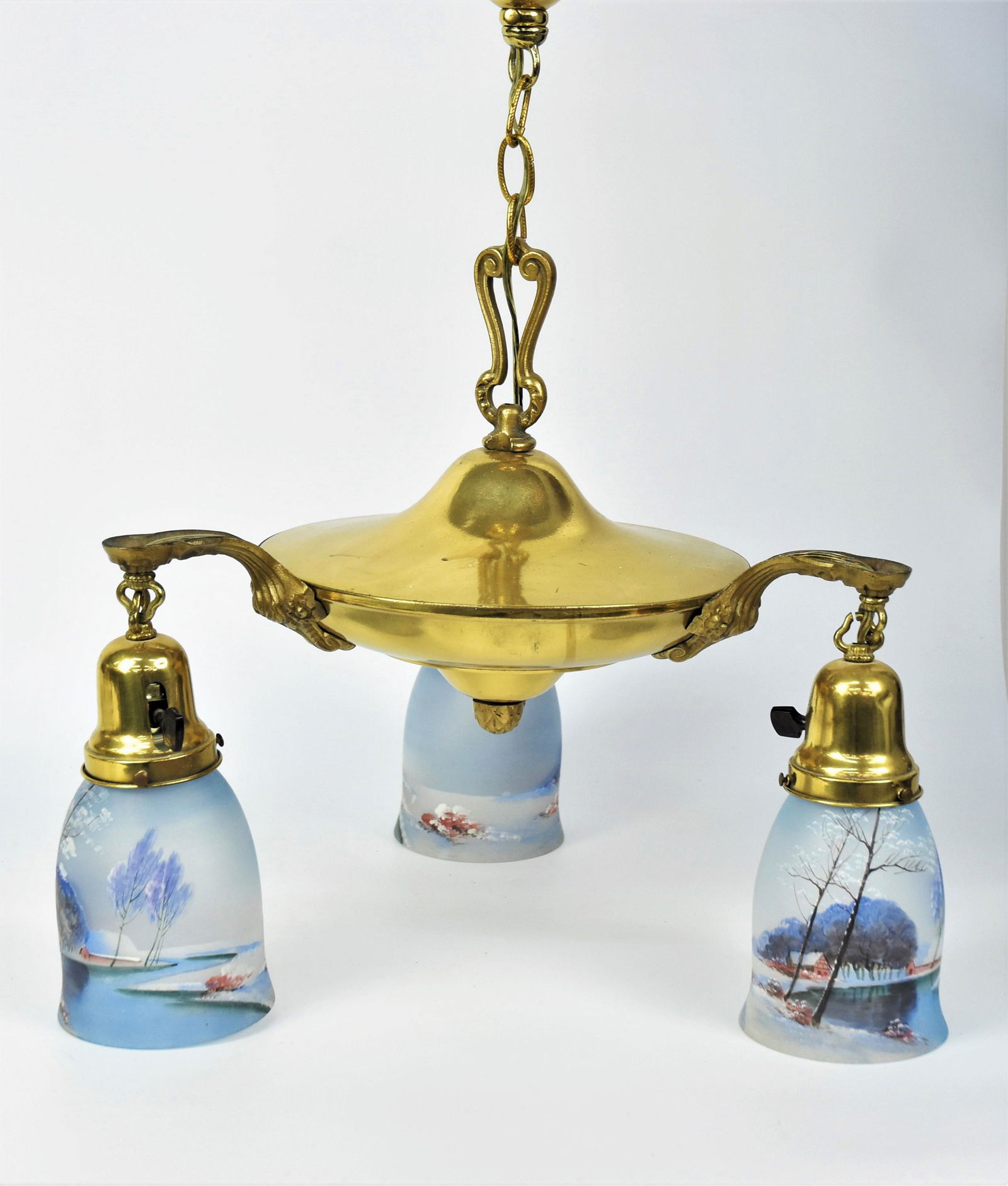 Brass Chandelier With Three Shades (1 of 4)