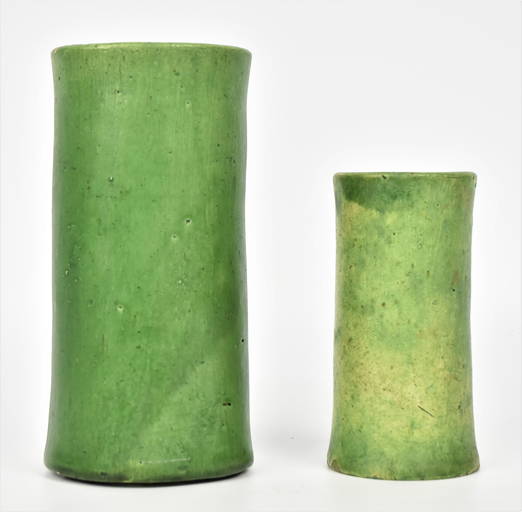 Two Zanesville Pottery Vases in Green Glazes (0118) on Jan 15, 2023