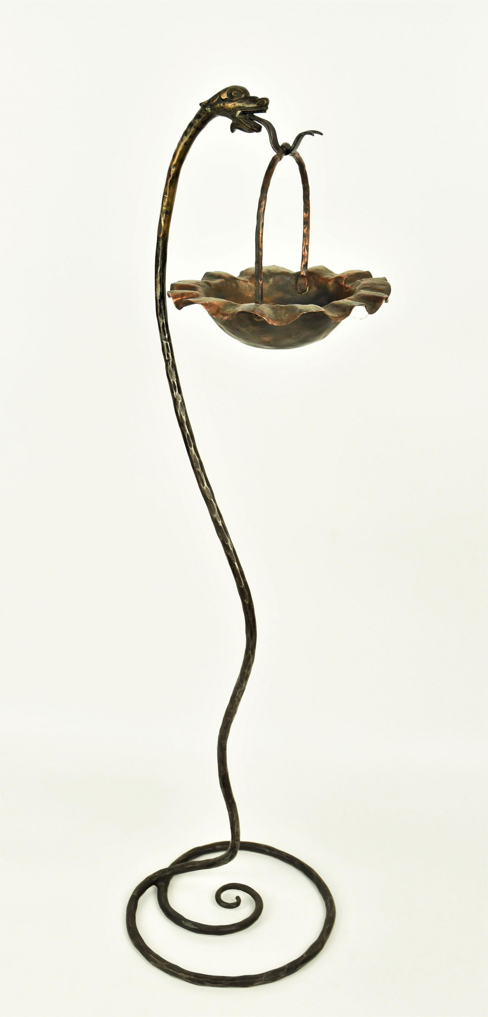 Arts and Crafts Bronze Serpent Standing Floor Ashtray (1 of 5)