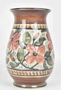 Rookwood High Glaze Vase by Jens Jensen: Beautifully painted with pink dogwood. Marked with the company logo, 1946 date, 2732 shape, painted artist monogram, and number 8851.