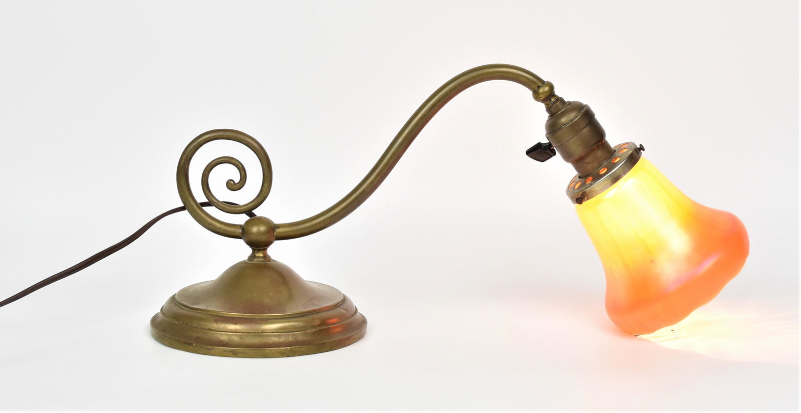 Brass Piano Lamp With Carnival Glass Shade: Weighted Base, 5 x5 Iridescent shade