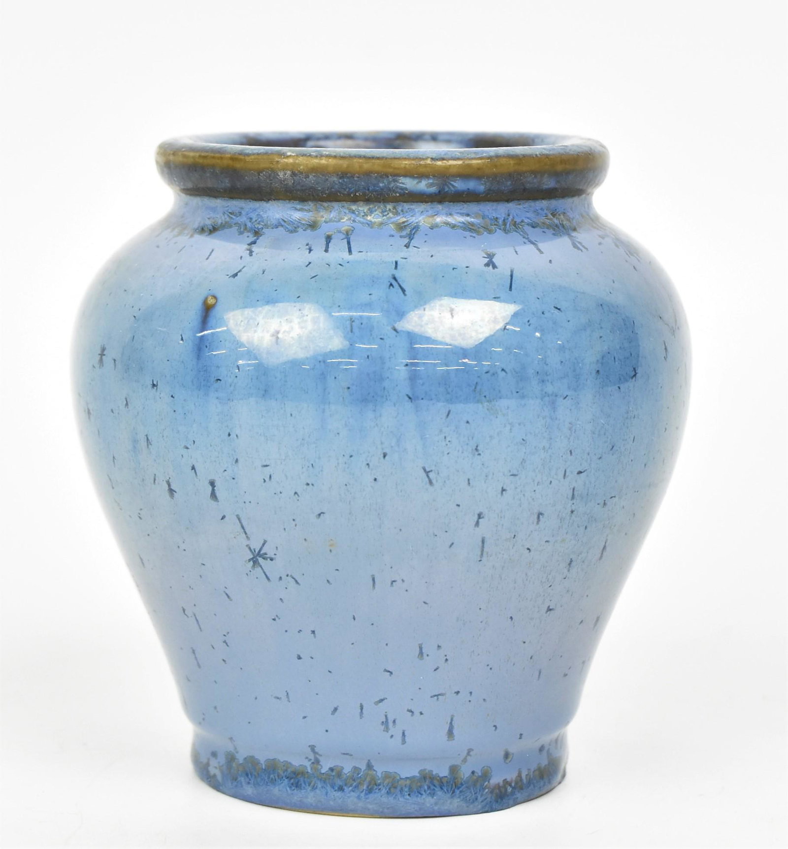 Arts and Crafts Pottery Vase: Believed to be Fulper with vertical mark 4/1/4 " H x 4" W. Good condition