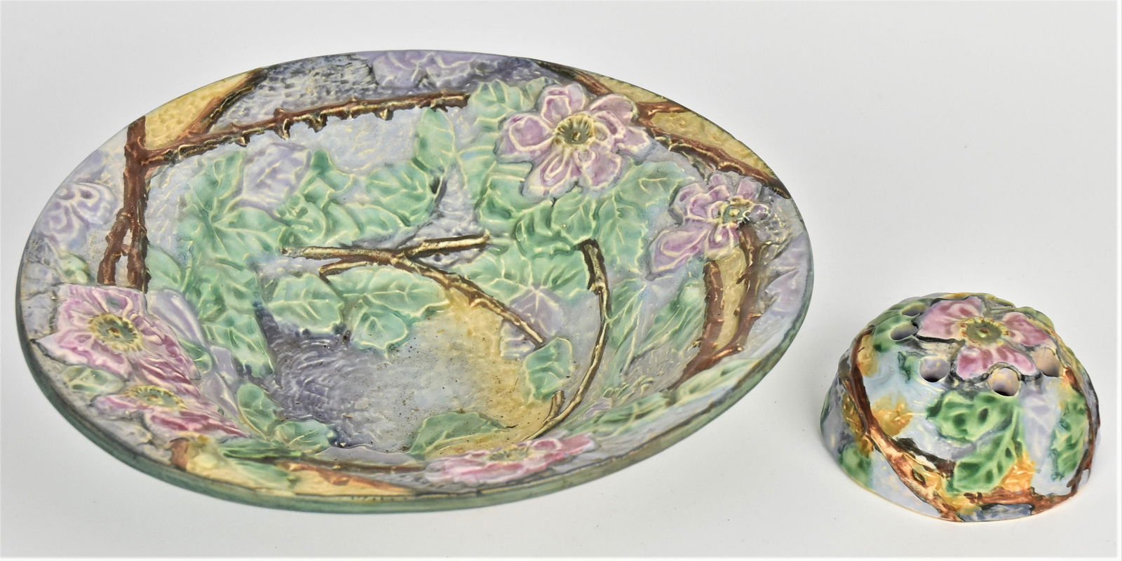 Weller Silvertone Console Bowl & Flower Frog (1 of 8)