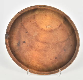 Early Turned Maple Bowl: Natural scrubbed finish, 14 x 14 1/2 x 4" high. Condition Fine.