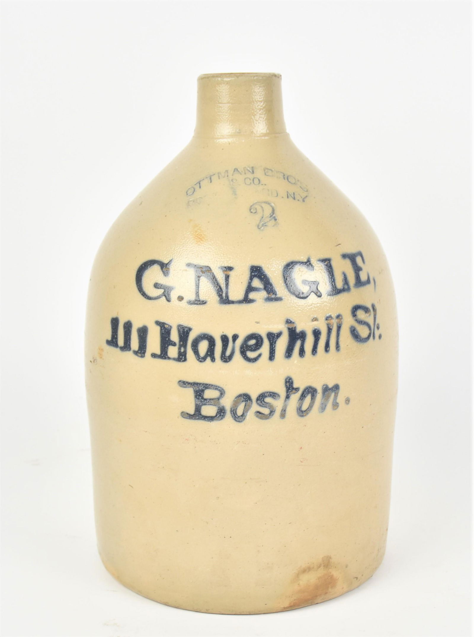 G. Nagle Boston Blue Decorated Stoneware Jug (1 of 4)